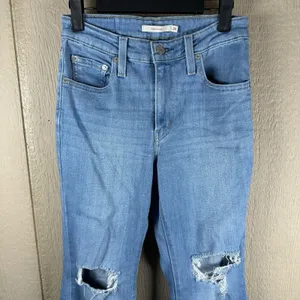 Levi's 726 High Rise Flare Jeans Womens 26 Blue Distressed Ripped Denim Stretch thumbnail 2