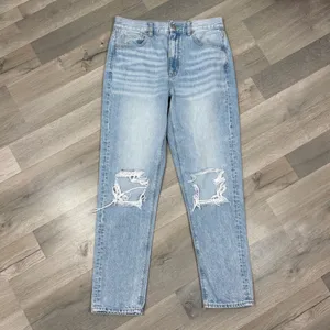 American Eagle Mom Jeans Women 6 Blue High Rise Straight Leg‎ Distressed Knee thumbnail 3