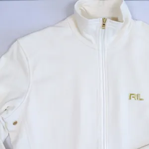 Ralph Lauren Golf Jacket Women M Ivory Full Zip Track Mock Neck Gold Trim Tennis thumbnail 10