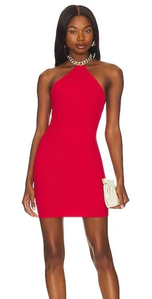 NWT Nookie Sz XS Scandal Red Halter Chain Scuba Mini Party Cocktail Dress Sexy thumbnail 1