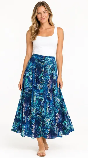 Vintage 1990’s The Limited Blue Patterned Button-Front Women's Skirt Size Medium thumbnail 1