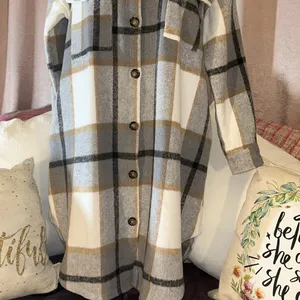 Size M Mid Length Flannel Pocketed Button Down Jacket Tan Size M thumbnail 3