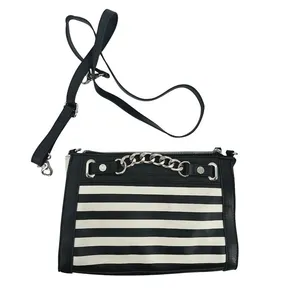 Emma‎ Fox Crossbody Bag Womens Purse Black White Striped Leather Chain Nautical thumbnail 3
