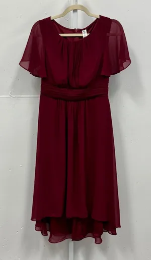NWT‎ Ever Pretty Burgundy High-Low Chiffon Flutter Sleeve Midi Dress Size 6 thumbnail 1