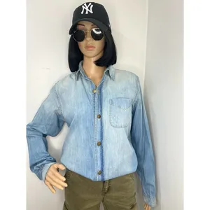 Current/Elliott The Prep School Light Wash Chambray Denim Shirt Small thumbnail 2