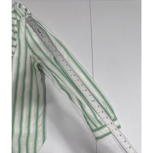 LOFT Green Striped Ruffle Long Sleeve Button Blouse M Cotton Top Peasant Modest thumbnail 10