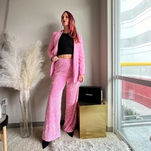 NWOT pink sequin glitter wide leg pants thumbnail 2