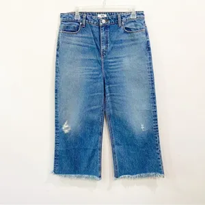 BDG Betty High Rise Distressed Raw Hem Wide Leg Cropped Culotte‎ Jeans Sz 28 thumbnail 2