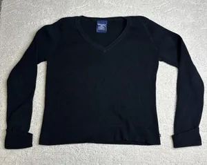 Women's‎ Polo Jeans Ralph Lauren XL Black V Neck Cable Knit Sweater thumbnail 1