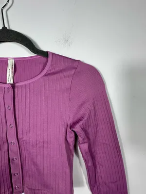 Anthropologie‎ Velvet Ribbed Cropped Cardigan Top Pink Snap Front XXS XS thumbnail 6