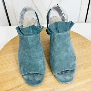 Seychelles by Anthropologie Sightseeing Suede Slingback Peep Toe Heels‎ Teal 9 thumbnail 6