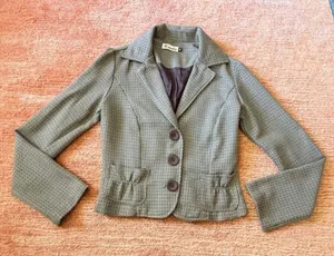 Karee Cropped Blazer Jacket M Brown Print Fitted Button Front Size M thumbnail 1