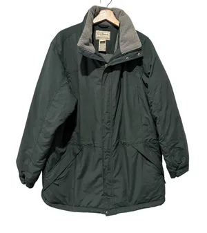 L.L. Bean Parka Jacket XL Green Fleece Lined Hidden Hood Chore Jacket Insulated thumbnail 1