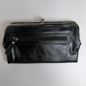 Kiss Lock Lauren Clutch Wallet Double Frame Black Vegan Faux Leather Iconic thumbnail 3