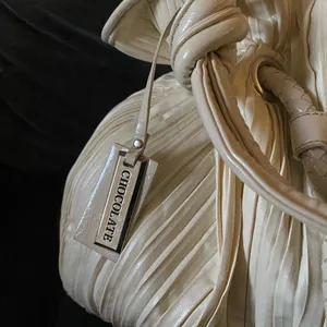 Cream Pleated Shoulder Bag | Chocolate Brand Handbag Purse | Soft Tote | Chic thumbnail 6