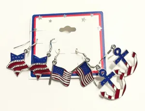 3 pair New Americana style earrings red white blue star flag anchor hook earring thumbnail 1