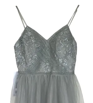 NWT Azazie Layla Gown Womens 6 Silver Tulle Lace Maxi Wedding Guest Bridesmaid thumbnail 2