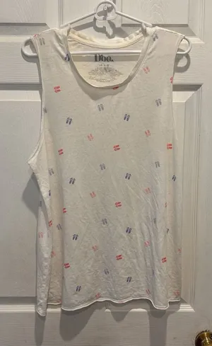 Doe Womens Large White Flip Flop Print Muscle Tank Top Sleeveless Summer‎ Tee thumbnail 1