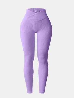 OQQ Ribbed Cross Over High Waist Lounge Pants- Lavender thumbnail 3