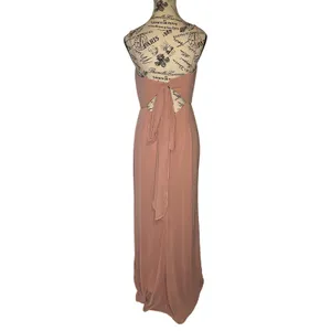 Thread Tie-Back Cutout Trumpet Bridesmaid Gown with Front Slit Desert Rose‎ EUC thumbnail 10