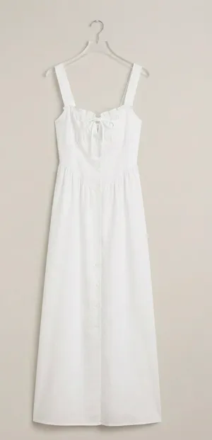 Derek Heart Women's White Midi Sundress – Sweetheart Neckline Button-Front Casual Summer Dress with Tie Detail thumbnail 2