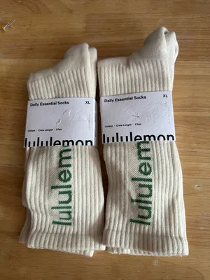 lululemon athletica Crew Socks in Cream with Green Logo - 2 Pair thumbnail 1