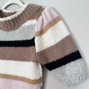 Free People Foxy Stripe Wool Blend Cropped Puff Sleeve Sweater Cream Brown XS thumbnail 3
