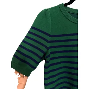 Maeve By Anthropologie Harmon Sweater Tee Green-Blue Stripes Short Sleeve Sz XS thumbnail 4