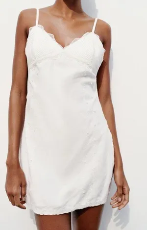 NWT❗️ Zara Embroidered Short Dress with Lace Detail White Size L thumbnail 3