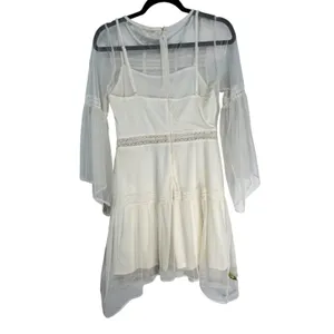 Altar'd State Cream White Mesh Lace Tiered Bell‎ Sleeve Mini Dress Large thumbnail 6