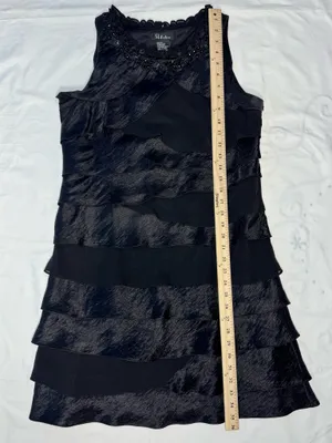 S.L. Fashions Size 14 Black Embellished Tiered Ruffle Cocktail Mini Dress thumbnail 3