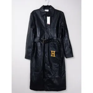 NWT Honor The Gift Vegan Leather Belted Trench Coat S Black Oversized Logo thumbnail 7