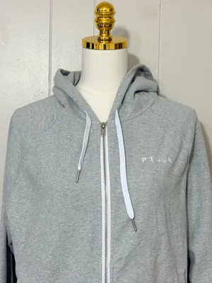 P’Tula Heather Gray Full Zip Athletic Hoodie XS Logo Zip Up Sweatshirt thumbnail 2