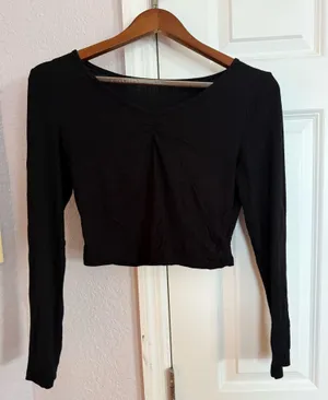 Black Long Sleeve Fitted Crop Top Shein thumbnail 1