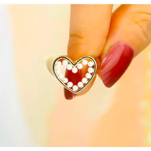 NWT PRETTY SOLID PEARL HEART RING, 18k‎ YELLOW GOLD OVER STERLING SILVER RING thumbnail 9