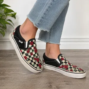 Vans Classic Slip-On Rose Checkerboard Canvas Sneakers Women 6.5 Floral thumbnail 1