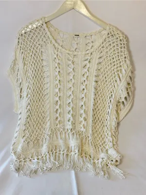 Garage Womens Crochet Top M/L White Fringe Boho Open Knit Festival Beach Hippie thumbnail 1