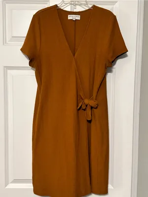 Madewell Texture & Thread Short-Sleeve Side-Tie Faux-Wrap Short Sleeve Dress Med thumbnail 3