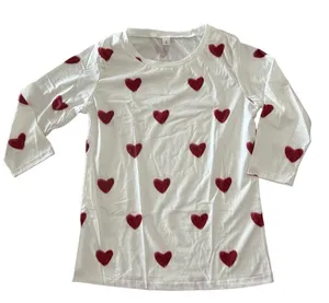 Women's 3/4 Sleeve White and Red Heart Top Size Size S #260568 thumbnail 1