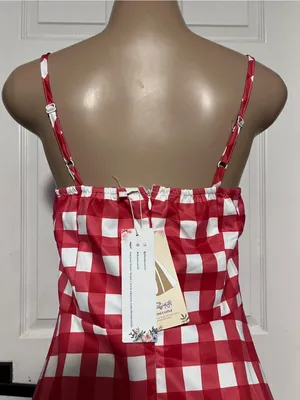 NWT Red and White Gingham plaid Midi check Sundress L costume vintage inspired thumbnail 9