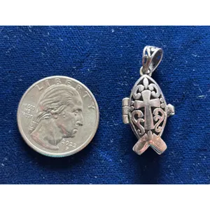 Vintage Sterling Silver Prayer Christian Box Cross Pendant 1" x .5" Opens Up thumbnail 5