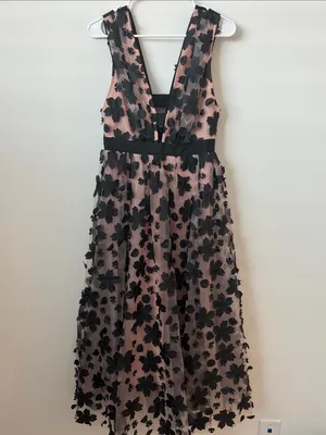 Anthropologie 3D Black Floral Printed Tulle Dress Size: 4 thumbnail 4