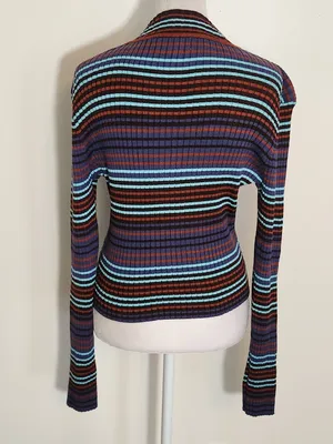 Madden NYC Multicolor Striped Ribbed Knit Crop Top Size Large thumbnail 4