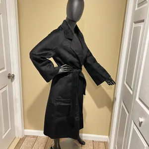 Wool Trench Coat Winter Jacket Parka Bomber Office Coat Wool Jacket Fall Jacket Black thumbnail 5