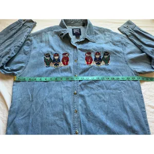 Vintage 90s Quizz Embroidered Cat Button Up W18 Blue thumbnail 5