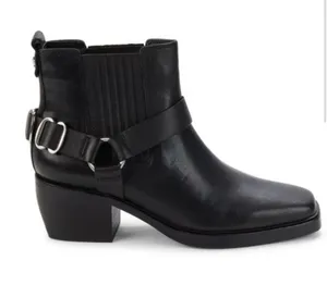 Sam Edelman Bellamie Black Leather Moto Harness Ankle Boots Block Heel Sz 6 💛 thumbnail 1