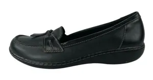 Clarks Ashland Women's Black Slip On Leather Loafer Bubble Flat Shoes Size 9.5 thumbnail 1