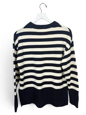 Industry Crew Navy White Stripe Long Sleeve Oversize Chunky Sweater W2368 Sz M thumbnail 8