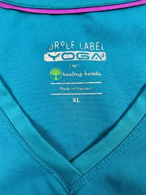Healing Hands Purple Label Yoga Scrub Top Teal Blue XL V-Neck Stretch thumbnail 4
