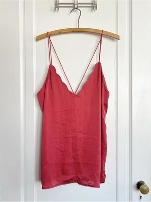 Free People • Sensual Satin Scallop Deep V Cami top tank Burnt Earth rust red thumbnail 2